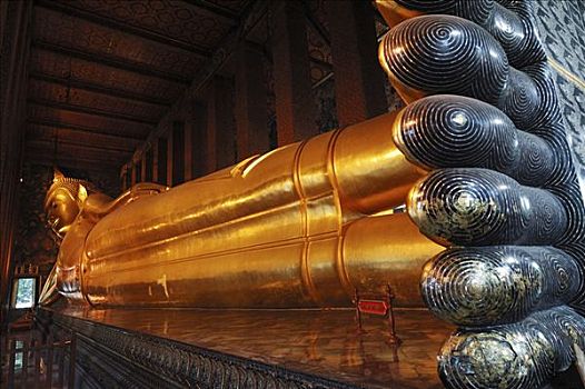 雕塑,卧佛,庙宇,曼谷,泰国