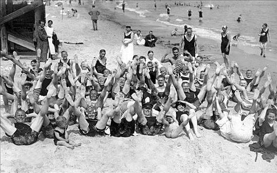 人群,脚,空中,历史,照片,20年代,乌瑟多姆岛,波罗的海,梅克伦堡前波莫瑞州,德国,欧洲