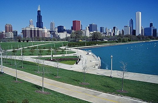公园,建筑,背景,格兰特公园,芝加哥,伊利诺斯,美国