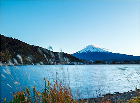 山,富士山,湖