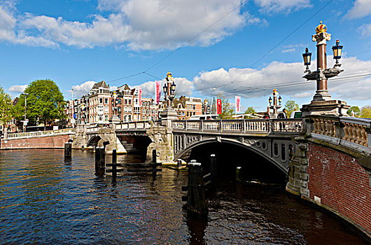 风景,蓝色,桥,运河,阿姆斯特丹,荷兰,欧洲