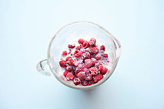准备,树莓,冰沙,搅拌机