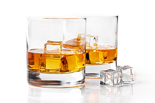 威士忌酒杯,冰块,隔绝,白色背景,背景
