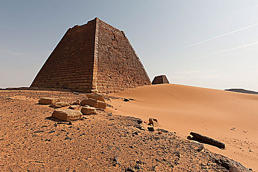 墓地,皇后,金字塔,北方,麦罗埃,努比亚,荒芜,苏丹,非洲