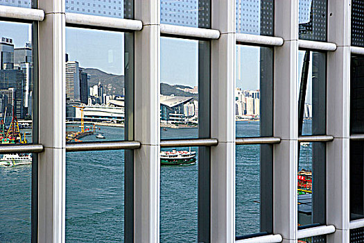 反射,窗户,星,渡轮,会议中心,香港