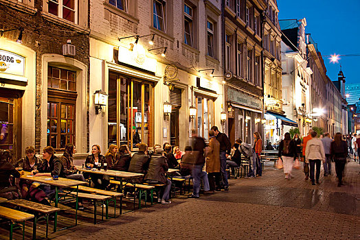 餐馆,老城,夜晚,杜塞尔多夫,莱茵兰,北莱茵威斯特伐利亚,德国,欧洲