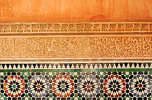 赤陶,贴砖工艺,墙壁,装饰,马拉喀什,麦地那,世界遗产,摩洛哥,北非