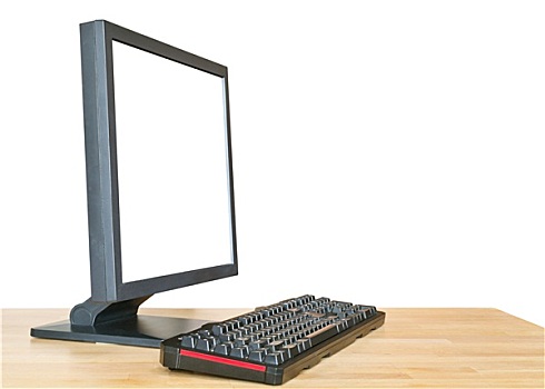 侧面视角,电脑显示器,键盘,桌上