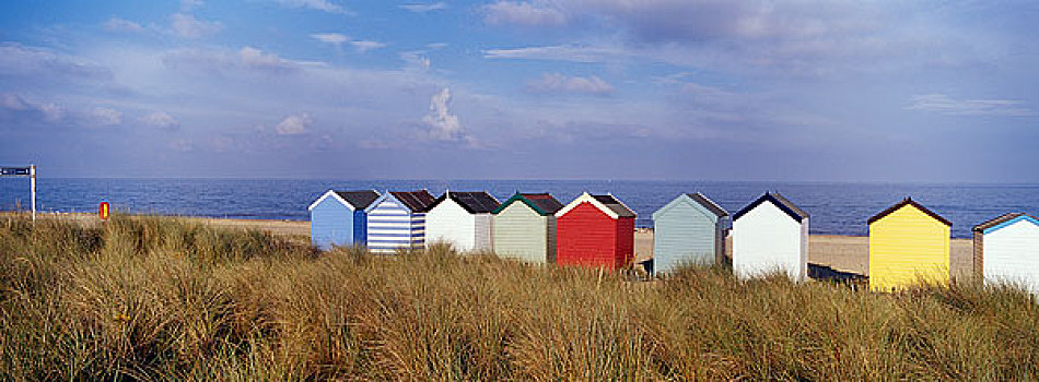英格兰,彩色,海滩小屋,岸边