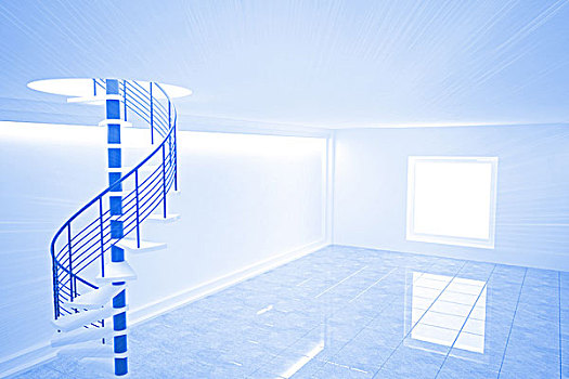 鲜明,蓝色,房间,螺旋楼梯