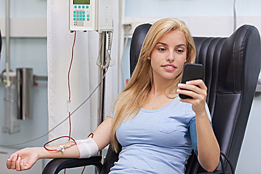 献血,看,手机,病房