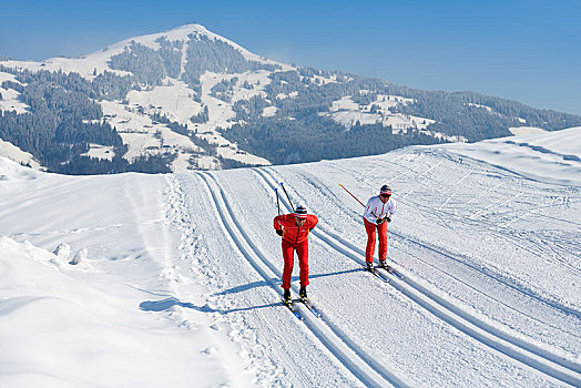 越野滑雪,风景,基兹比厄尔,阿尔卑斯山,提洛尔,奥地利,欧洲