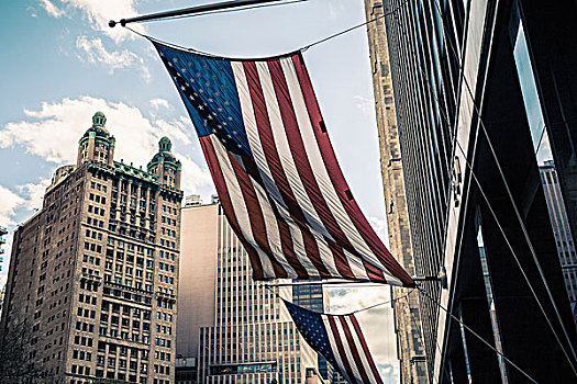 风景,建筑,美国国旗,曼哈顿,纽约,美国