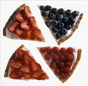 四个,片,点心,草莓,树莓,蓝莓