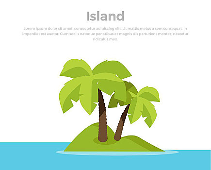 热带,岛屿,概念,矢量,插画,旗帜,主题,暑假,异域风情,休闲,海岸,广告,设计,小,荒芜,绿色,海洋,棕榈树,白色背景,背景