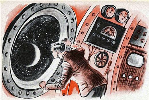 宇航员,向外看,宇宙飞船,20世纪50年代