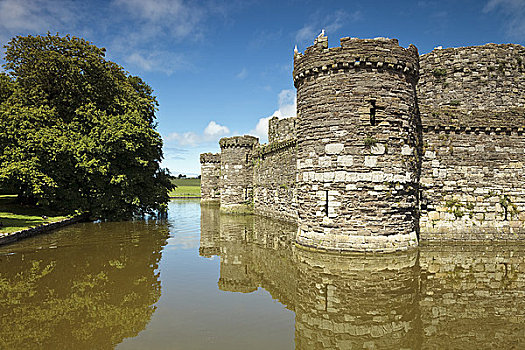威尔士,安格尔西岛,帘,墙壁,护城河,城堡,建造,国王