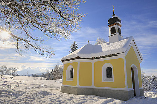 小教堂,冬天,上巴伐利亚,德国