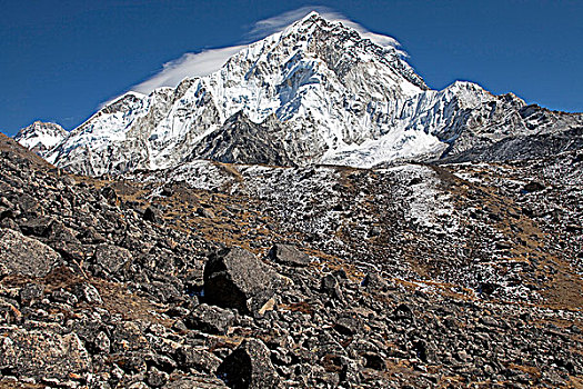 尼泊尔,珠穆朗玛峰,区域,昆布,山谷,边缘,侧面,冰碛,冰河