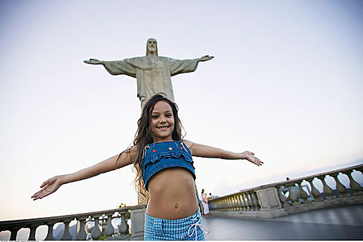 女孩,基督像,耶稣山,里约热内卢,巴西
