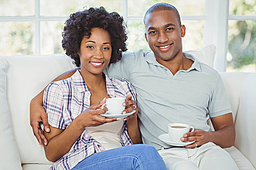 幸福伴侣,沙发,喝咖啡,客厅