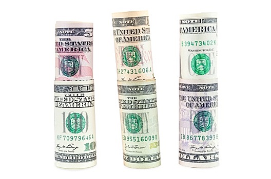 卷,美元,货币,白色背景,背景