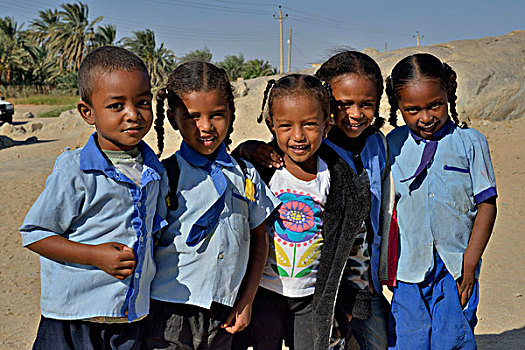学童,尼罗河流域,努比亚,苏丹,非洲
