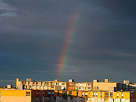 彩虹,高处,楼宇,建筑