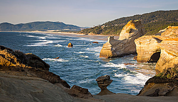 岩石构造,海岸,柯万达角,俄勒冈,美国