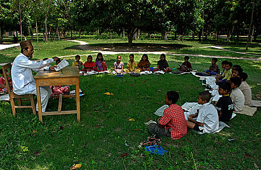 户外,学校,乡村,孟加拉,六月,2008年