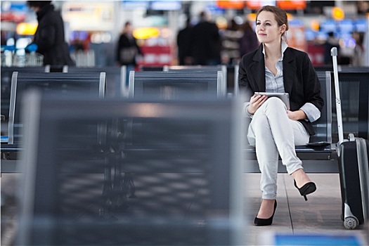 美女,乘客,机场,平板电脑