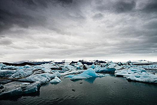泻湖,杰古沙龙湖,结冰,湖,风景,反射,海洋,蓝色,冰山,天空,灰色,云,瓦特纳冰川国家公园,冰岛,欧洲