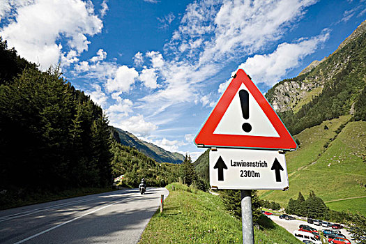警告,标识,道路,水库,奥地利,欧洲