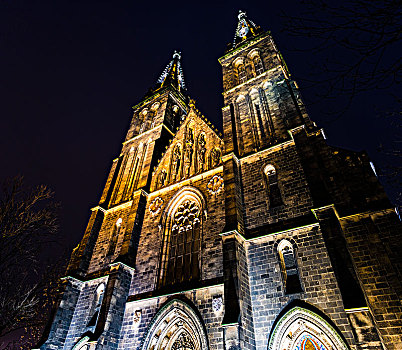 大教堂,夜景,布拉格,波希米亚,捷克共和国,欧洲