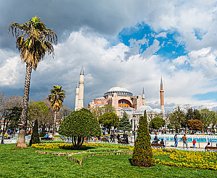 圣索菲亚教堂,教堂,清真寺,苏丹,公园,藍色清真寺,伊斯坦布尔,土耳其,亚洲