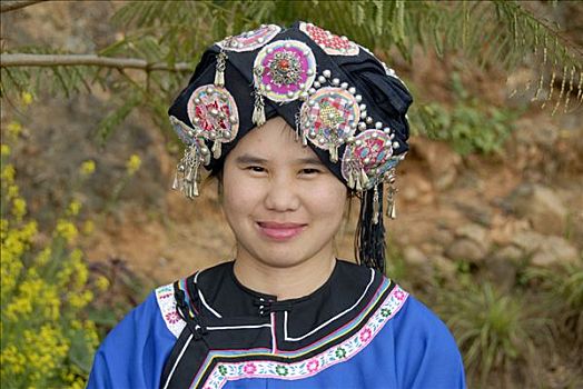 肖像,年轻,女人,种族,传统服装,头饰,老挝,东南亚