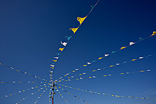 彩色,旗帜,蓝天,节日,坎德拉里亚,特内里费岛,加纳利群岛,西班牙,欧洲