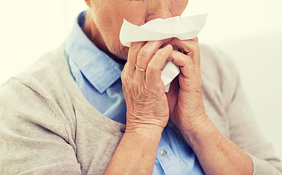 疾病,老年,女人,擤鼻涕,餐巾纸