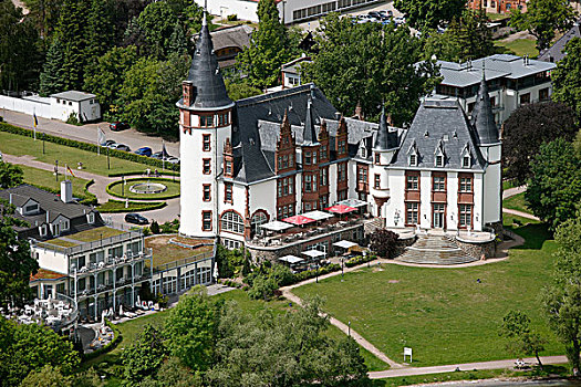 航拍,城堡,酒店,梅克伦堡前波莫瑞州,德国,欧洲