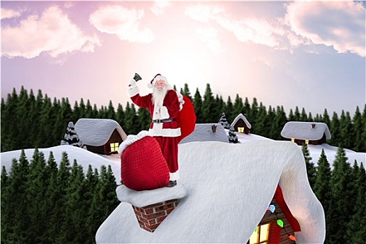 合成效果,图像,圣诞老人,屋舍,屋顶