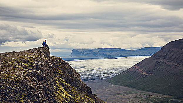 男人,休息,上面,山,冰岛