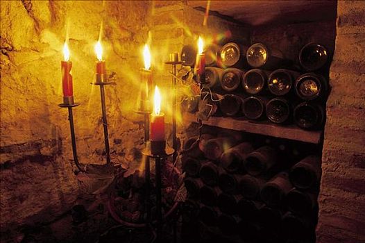 布尔根兰,蜡烛,葡萄酒,藤,瓶子,地窖,木质,葡萄酒桶,奥地利,欧洲