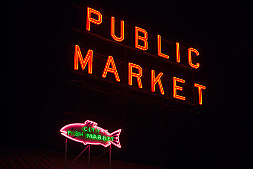 地点,市场,夜晚,西雅图,华盛顿