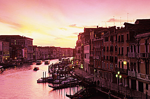 意大利,威尼托,威尼斯,大运河,日落