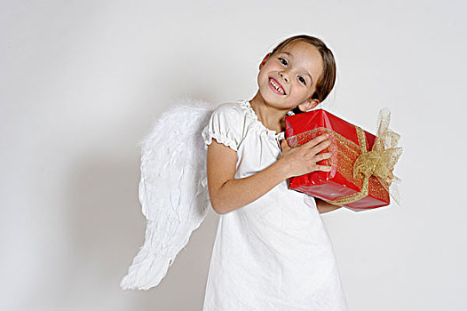 女孩,装扮,圣诞节,天使,礼物