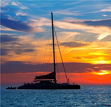 伊比萨岛,圣安东尼奥,双体船,帆船,日落