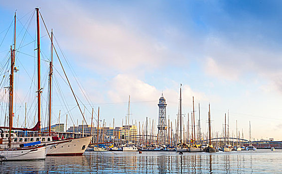 帆船,游艇,停泊,港口,巴塞罗那,西班牙