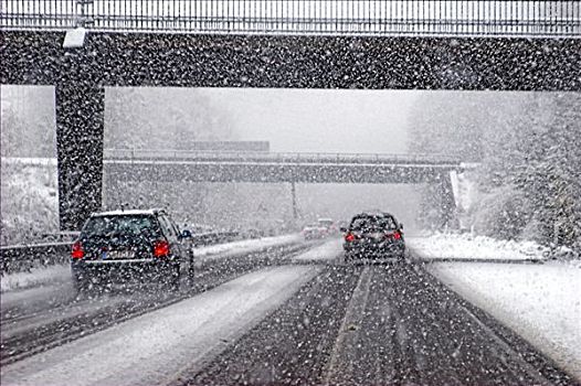 初冬,重,下雪,公路