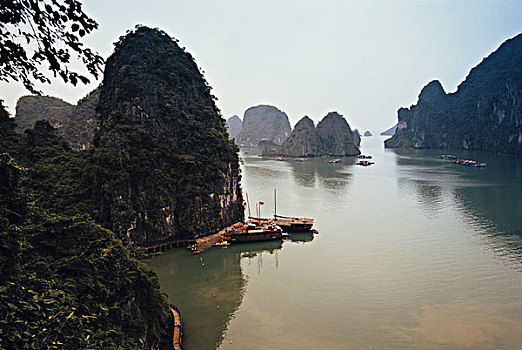 越南,下龙湾,旅游,船,锚,悬挂,洞穴,大幅,尺寸