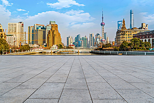 地砖地面和上海陆家嘴金融中心建筑群